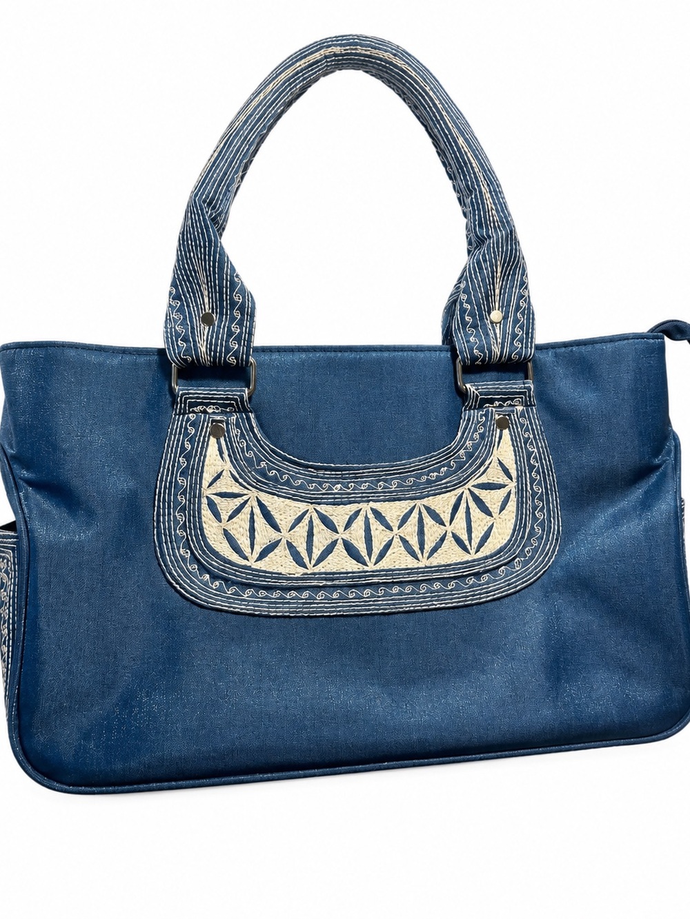 Laga Design Blue Embroidered Tote Bag Boho Artisan Shoulder Bag